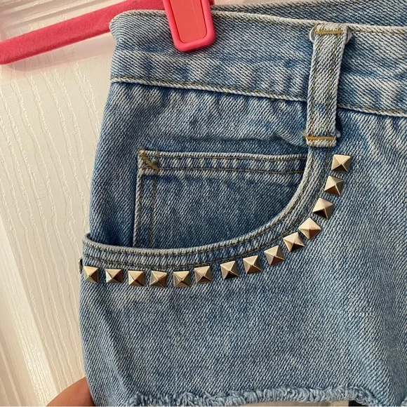 Vintage Anchor Blue Denim Jean Shorts with custom studs - Picture 3 of 9